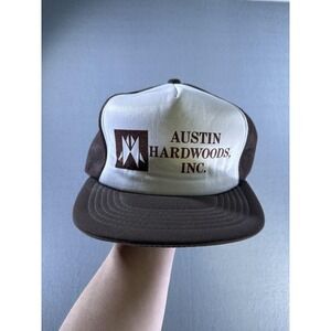 Vintage‎ Austin Hardwoods Hat Cap Snap Back Mens One Size Brown Trucker Mesh 80s
